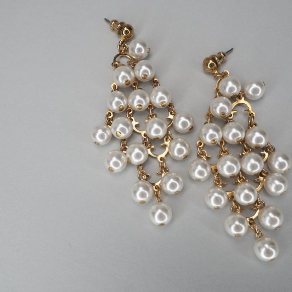 Vintage Gold & Pearl Chandelier Earrings - Picture 5 of 8